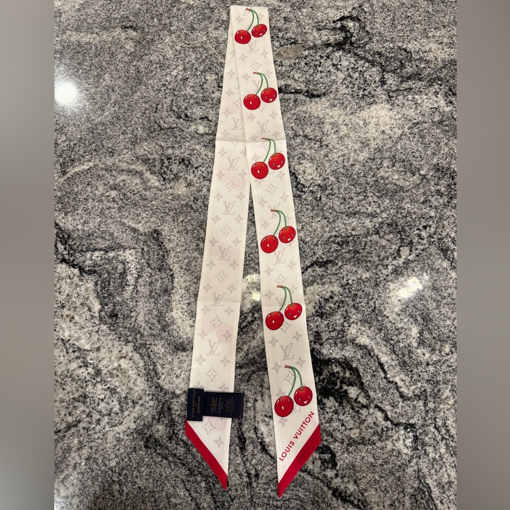 Louis Vuitton x Murakami red and white Cherry Silk Scarf